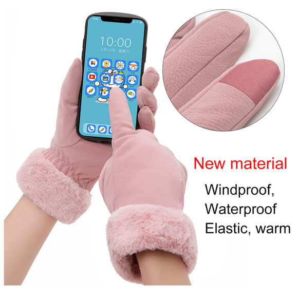 ❤️5/$15💚 Warm Fur Trim Touch Screen Waterproof Gloves in Black - Picture 2 of 3